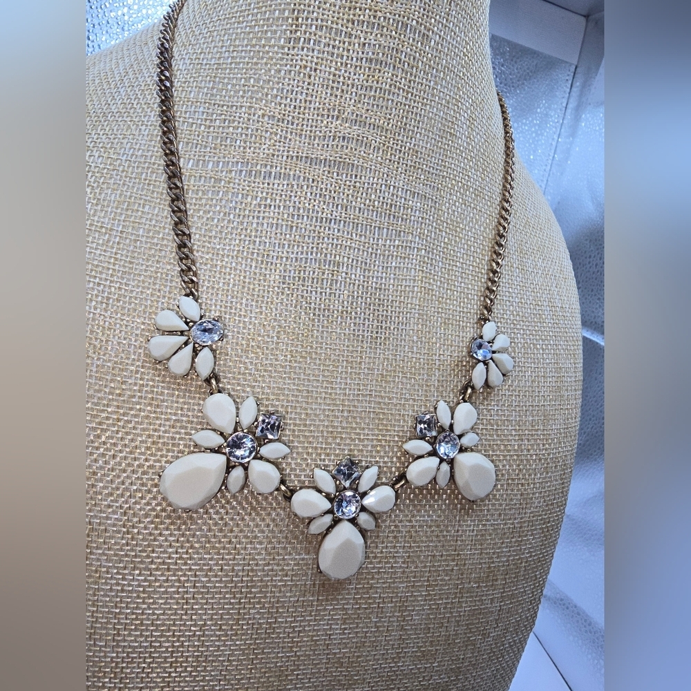 J. Crew Rhinestone & Ivory Acrylic Faceted Fashion Statement Necklace - Picture 3 of 9